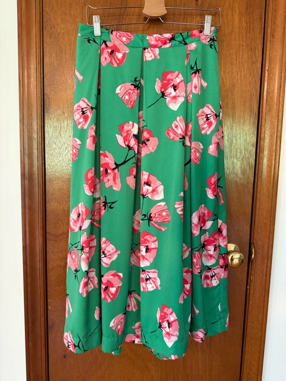 Who What Wear Green A-Line Skirt with Pink Floral Print